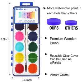 Watercolor Paint Set for Kids, 12 Colors, 24 Pack Washable Water Colors for Party Favors, Gifts, Classroom Supplies (Wood Brushes Included)