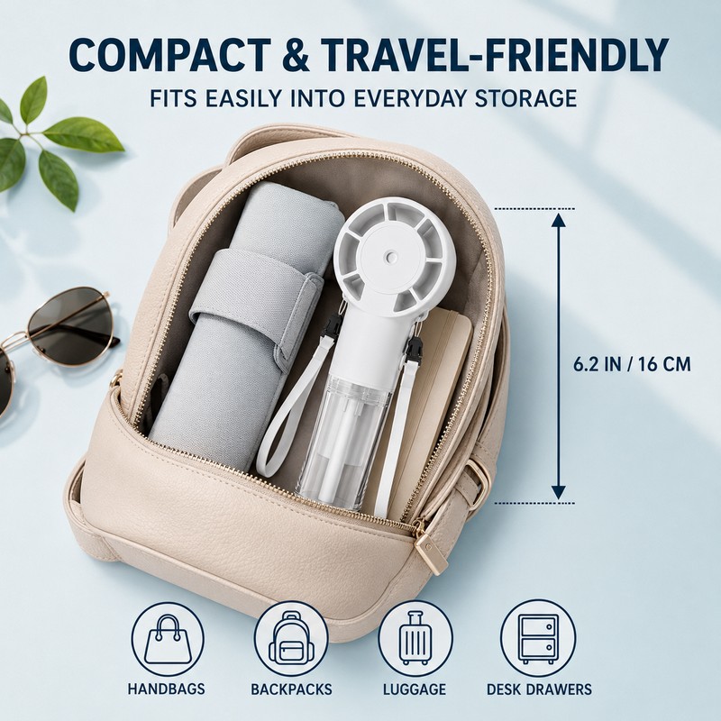 Rechargeable Portable Misting Fan – 3-in-1 Handheld, Neck-Hanging & Desktop