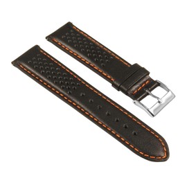 StrapsCo Perforated Leather Rally Quick Release Watch Band Strap - Black & Orange - 20mm