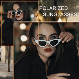 Joopin Polarised Cat Eye Sunglasses for Women, 100% UV Protection Retro Narrow Pointy Cateye Womens Sunglasses (White)