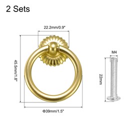 sourcing map 2 Sets Vintage Drop Ring Knobs Retro Dresser Pulls Handles with Screws Zinc Alloy for Dresser Drawer Furniture Closet Cupboard Gold Brass(45.5mm/1.8" Long)