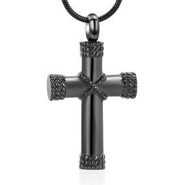 VCCWYQK Cross Urn Necklace for Ashes for Men Stainless Steel Urn Necklace Rope Wrap Cross Keepsake Jewellery Cross for Ash Jewellery, Stainless Steel
