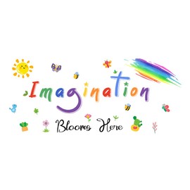 SUPERDANT Imagination Blooms Here Wall Sticker Colorful Flowers Rainbow Children Playroom Nursery Decor Kids Playroom Classroom Wall Vinyl Art Sticker Watercolor Boys Girls Bedroom Decoration