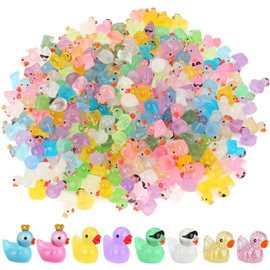 GGSTDDUP 240 PCS Mini Resin Ducks, Colorful Cute Mini Duck, Glitter Miniature Figures, Luminous Tiny Ducks Wearing Sunglasses and Crown, Glow in The Dark for Tiny Home Dollhouse Garden (4 Styles)