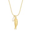 Gold Fish & Pearl Pendant Necklace Dainty Ocean Charm Chain
