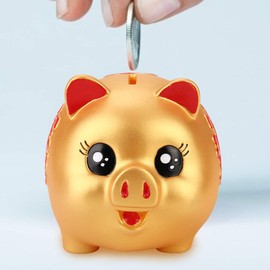 Golden Cute Pig Money Bank, Pig Money Saving Box Piggy Bank Animal Saving Box Bank Adults Piggy Bank for Children Birthday Gifts