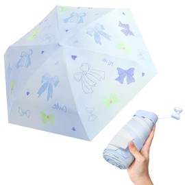 GROBRO7 Mini Travel Umbrella, Folding Pocket Umbrella with UPF50+ Protection, Bow Pattern Lightweight Compact 210T Black Rubber Cloth & 6 Alloy Ribs for Women Girls Gift, Sun, Rain, Windproof (Purple)