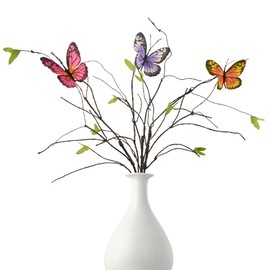 VYNYJOAN Artificial Butterfly Stems, 26.8'' Lifelike Curly Willow Branches with Butterfly, Bendable Tree Branches for DIY Craft Home Wedding Decor, Pack of 3