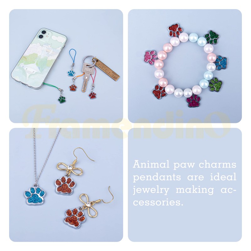Framendino, 40 Pack Animal Glitter Dog Paw Print Charms Enamel