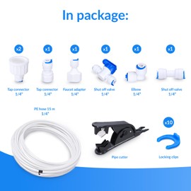 Wessper Water Inlet Pipe Universal Connection Set 33 Pieces Hose Connector for Refrigerator, 15 m Water Inlet Line, Fridge Hose 1/4 inch, 1/2 inch, 3/4 inch, Circlip Rings