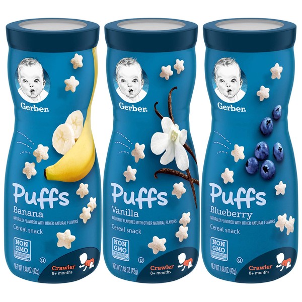 Gerber Graduates Puffs - Variety Pack (Vanilla, Blueberry, Banana) - 1.48 oz - 3 Pack