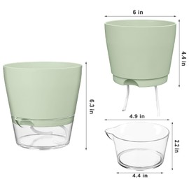 Hayder Plant Pots 6 inch Set of 6, Self Watering Flower Pots Indoor Outdoor, Self Watering Planters with Drainage Hole & Clear Saucer Reservoir