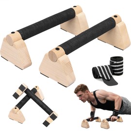 Parallettes Bars with Wrist Guards, 30CM Wooden Push Up Bars with Non-Slip Handles, Calisthenics Bars for Handstands, Dips, Strength Training, Portable Parallel Bars for Home Gym, Bodyweight Workouts