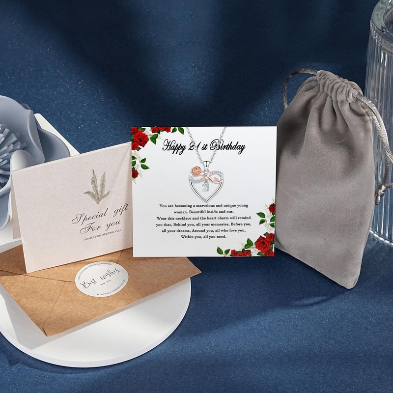 ankbrats 925 Silver 21th 30th Birthday Necklace for Women, Pink