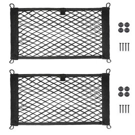 Seepong 2 Pack Large Cargo Net for Trunk, RV, Boats Storage Mesh Pocket Net with 4 Mounting Screw and Builtin Hooks 18 x 9.8 inch