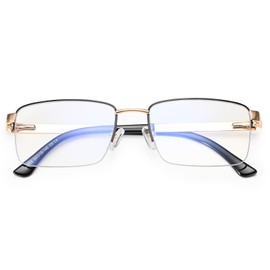 Dollger Blue Light Blocking For Men Glasses Metal Half Frame Ideal for Computer,Gaming,Phone Use, Equipped with Spring Hinge Golden Black