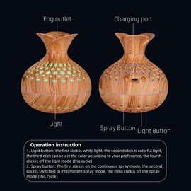 YONGYUN Bedroom Humidifier Colorful Night Light Flower Wood Grain Humidifier Large Capacity Mini Cold Mist Humidifier Bottled Wood Grain Home Aromatherapy Machine Humidifier (Light Brown)
