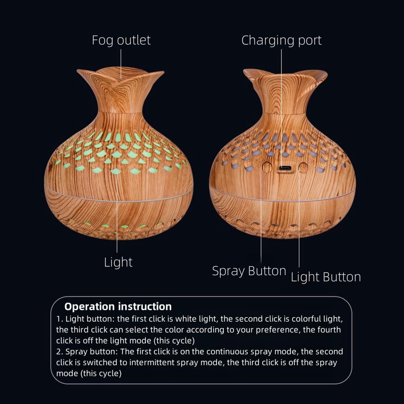 YONGYUN Bedroom Humidifier Colorful Night Light Flower Wood Grain Humidifier