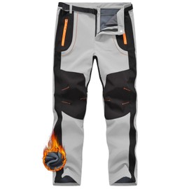 JHMORP Men's Snow Ski Pants Waterproof Softshell Insulated Fleece Lined Winter Work Fishing Outdoor Hiking Pants with Belt (Light Grey,CA M)