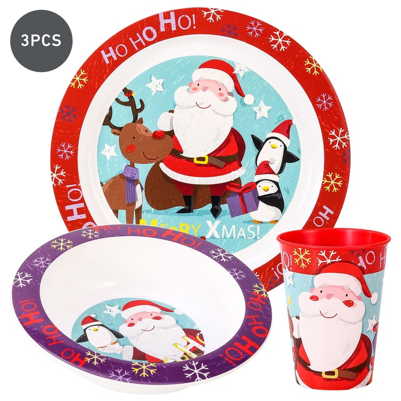 Christmas Xmas 3pcs Kids Childrens Micro Dinner Lunch Santa Festive