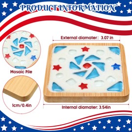 Vicenpal 4 Sets DIY Glass Mosaic Tiles for Crafts Mixed Color Mosaic Crafts Materials Kits with Wooden Coaster Package for Adults Handmade Home Flag Decor 4th of July Independence Memorial Day
