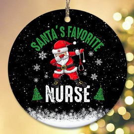 Sportyzen 2024 Christmas Ornament - Funny Santa's Favorite Nurse Christmas Ceramic Ornament, Thank You Gifts for Nurses, Appreciation Nurse Gift Ideas, Gift for Family, Friends