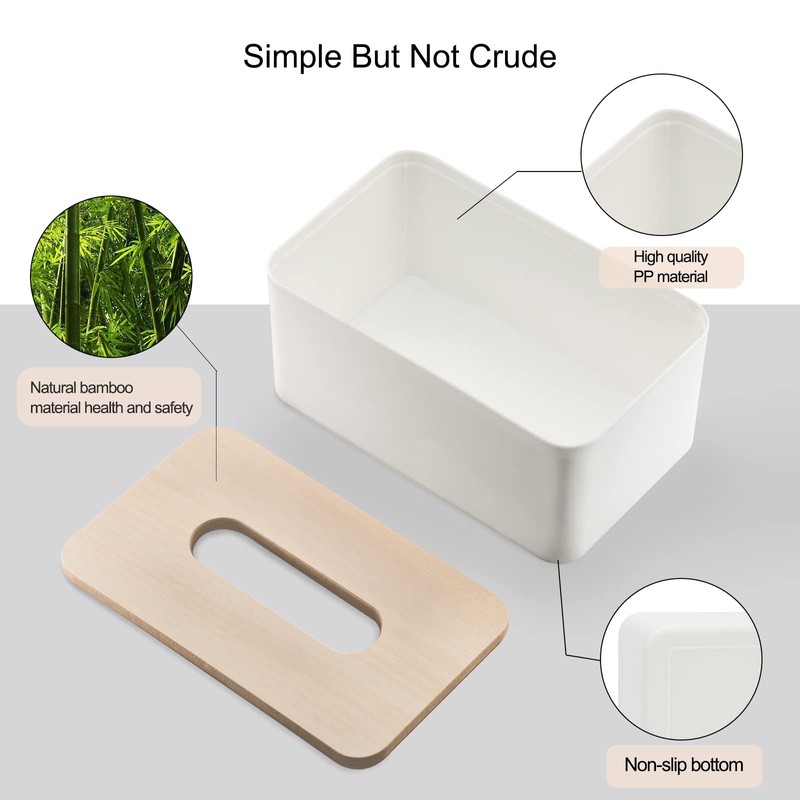 Tissue Box with Bamboo Lid, Tissue Box Holder, Rectangular Tissue