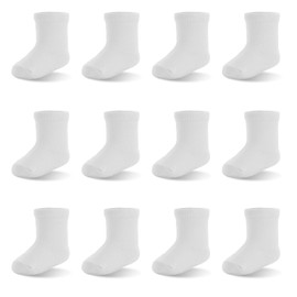 EPEIUS Unisex Baby Crew Socks with Non Slip Newborn Boys Girls Dress Socks Cotton Booties 0-3 Months White 12 Pack