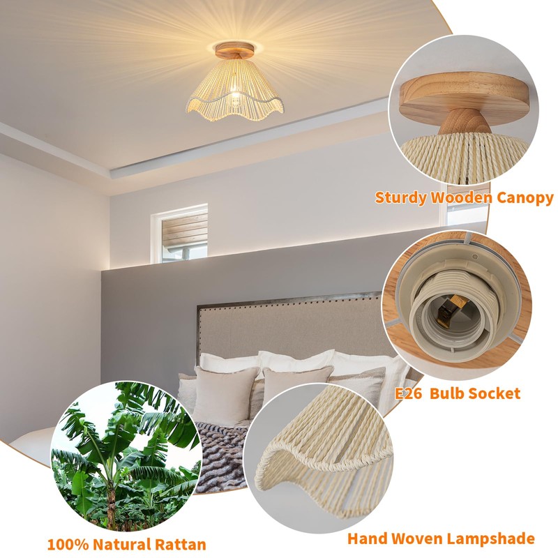 Zswanbei D12.5 Inch Boho Light Fixtures Flush Mount Mini Chandelier