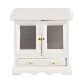 FONGKNOX Dollhouse Bookcase Double Door Miniature Furniture 1/12 Scale Dolls House Miniature Cabinet Wooden Doll House Furniture Decoration Accessories White