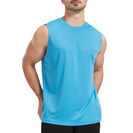 Upocool Men's UPF 50 Swim Tank Tops Workout Running Sleeveless Dry Fit UV Protection Rash Guard Muscle Tees Blue 3XL