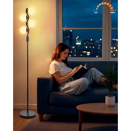 Lightdot Dimmable Globe Floor Lamp, Black Standing Lamps with 4pcs 3000K G9 Bulbs Soft Warm White Eye Care, Mid Century Floor Lamp for Living Room/Bedroom