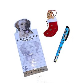 Blue Skies Plus Golden Labrador Lab Dog Gift Set with Matching Ornament, Magnetic Notepad & Pen