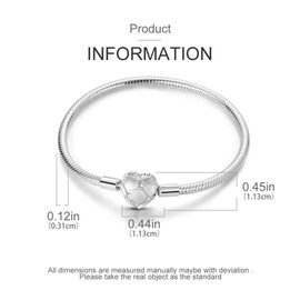 PNIDVOYI New 925 Sterling Silver Classic Colorful Heart-shaped Tree Snake Bone Chain Bracelet fits Design Charm Bead DIY Exquisite Gifts (SL01, 7.9in/20cm)