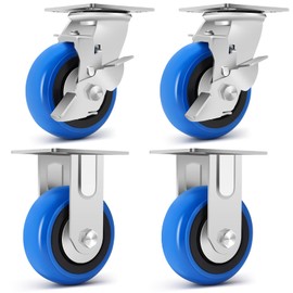 W B D WEIBIDA 5 Inch Heavy Duty Casters Set of 4, Smooth Rolling Caster Design for Cart Wheels, 3500 LBS Industrial Grade Castors with Upgraded Thickened Bracket, Durable Castors (2 Brake & 2 Rigid)