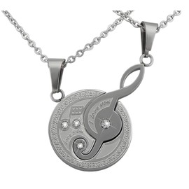 Hanessa Jewellery for men and women, partner necklace, music violin key pendant, stainless steel in silver/black/gold, I Love You gift for husband and wife