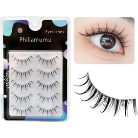 Philiamumu Natural False Eyelashes Eye Centers Thin Transparent Shaft Handmade Waterproof Soft 3D 3D False Eyelashes (5 Pairs) (Wink)