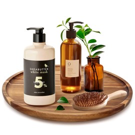 Acacia Wood Bathroom Vanity Tray Round Lazy Susan Organizer for Table Top Kitchen Sink Soap Tray Large Wooden Lazy Susan Turntable Kitchen Counter Perfume Rotating Tray for Bathroom Decor Accessories