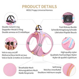 HEELE Dog Harness Small Dog Puppies Step-in Harness Soft Mesh Anti-Escape, Reflective Loop Harness Lightweight Comfortable for Training Walking Running, Pink, 2XS