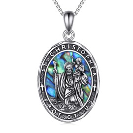 YFN Christopher Necklace 925 Sterling Silver Saint Christopher Pendant Necklace, Men and Women, Catholic, Amulet - Ideal for Christening or Holy Communion, Sterling Silver