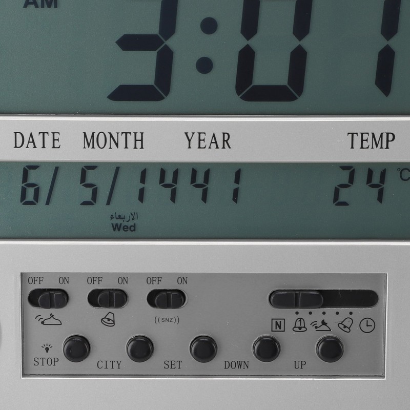 Digital Azan Mosque Prayer Clock Calendar Alarm Clock Multifunction Muslim