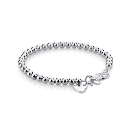 Dankadi New Women's 925 Sterling Silver Bracelet Minimalist 4-6MM Round Bead Chain Solid Silver Bracelet Charm Jewelry Lobster Claw Clasp (Silver 4mm20cm)
