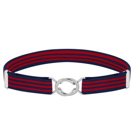 Buyless Fashion Kids Toddlers Baby Adjustable Elastic Stretch Belt with Silver Twisted Buckle - 5095-Navy-Red-Stripe