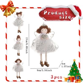 3 Pcs Christmas Angel Doll Pendant,Christmas Plush Toy Hanging Ornaments Christmas Plush Angel Doll Fairy,Christmas Tree Hanging Ornament for Christmas Tree Decorations Xmas Party Decor (Silver)