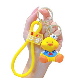 TOU-BEGUIN Charms Keychain, Cute Kawaii Yellow Duck Design Decoration Keychain, Fashion Cartoon Handbag Keys Ring PVC Accessories for Kids Boys Girls Women