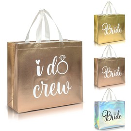 Nush Nush Set of 12 Reusable Rose Gold Bridesmaids Gift Bags In Bulk With 3 x Bride and 9 x I Do Crew Bags - Wedding Favors, Bachelorette Party, Bridesmaid Gifts, Bridal Shower - 11" x 5" x 13" Size