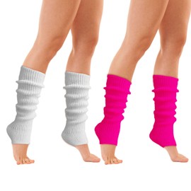 FUIPVGI 2 Pairs of Leg Warmers, Knitted Leg Warmers 80s for Women Girls, Ribbed Leg Warmers, Knee Warmers, Women, Long Boot Cuff, Knee Socks for Ballet, Dance, Yoga, Daily (White,, White, rose red