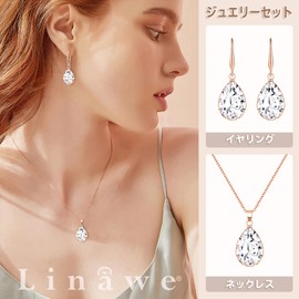[Linawe] Synthetic Diamond Pendant Necklace Earrings for Women, Gold, Silver, Pink Gold, Women's Jewelry Accessories, Crystal Pendant Necklace Chain, Gemstone Moissanite Earrings Set, Copper, Zircon