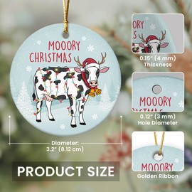 Gift Glow Cow Ornaments for Christmas Tree 2025 - Farmhouse Christmas Cows Decor, Gifts for Cow Lovers, Cute Farm Animal Ceramic Ornaments, Cows Decorations for Home