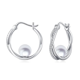 POPLYKE Pearl Earrings for Women Steling Silver Pearl Hoop Earrings White Pearl Jewelry Gift for Women (pearl -hoop)